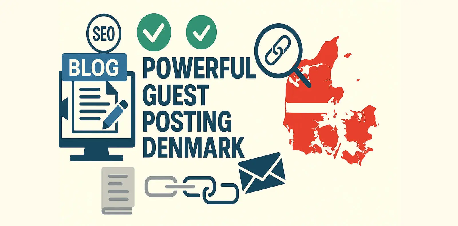 Infographic promoting Guest Posting Services Denmark with content marketing symbols