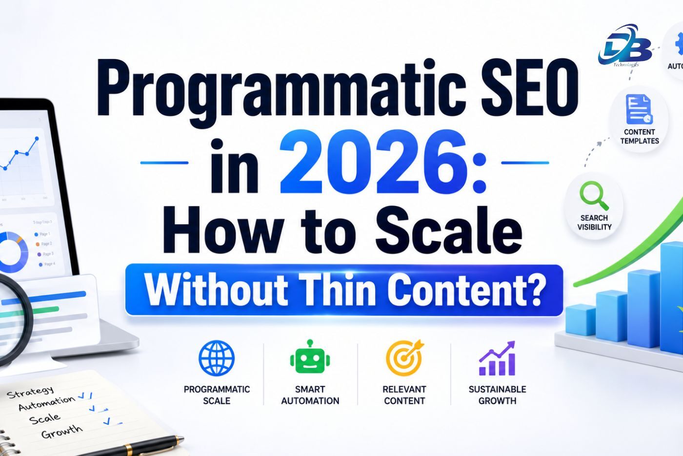 Programmatic SEO 2026 guide showing how to scale SEO content with automation, AI, structured data, and high-quality pages without thin content