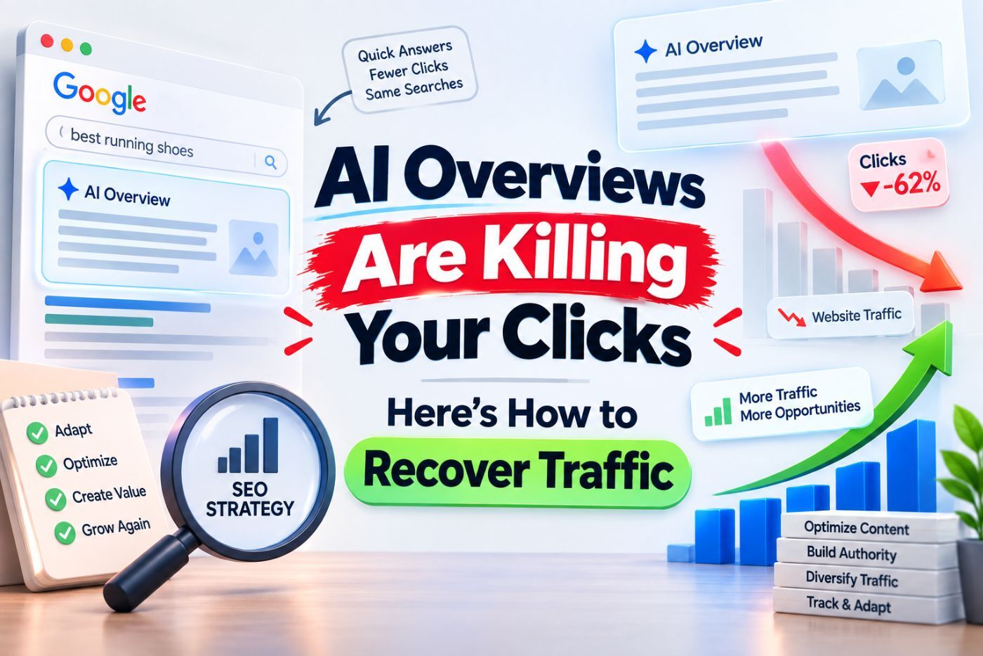 AI Overviews traffic loss reducing clicks and website traffic